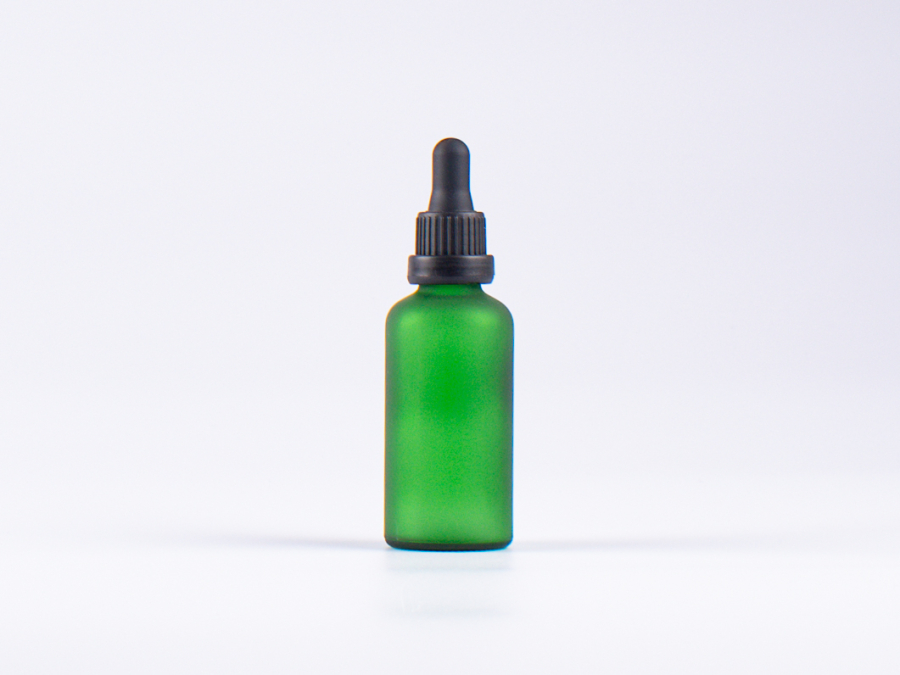 Grünglasflasche 50ml, mit Pipette OV schwarz